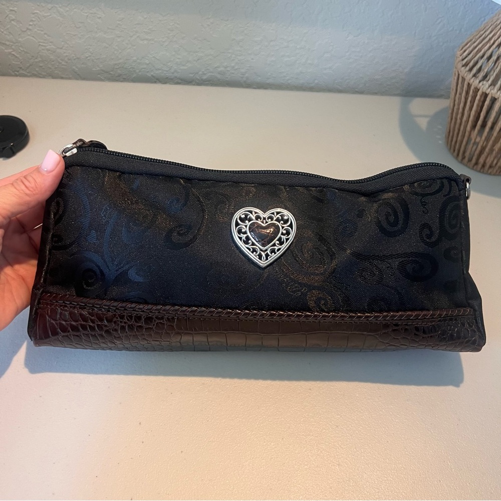 Brighton Toiletry Bag Signature Black with Embossed Brown Leather Heart Accents - Picture 6 of 12